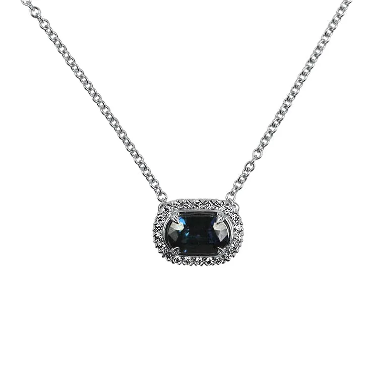 Christopher Designs 18K White Gold Sapphire and Diamond Halo Pendant