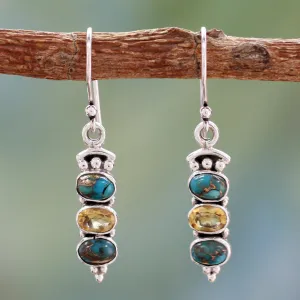 Citrine and Turquoise Earrings - Sunshine and Sky | NOVICA