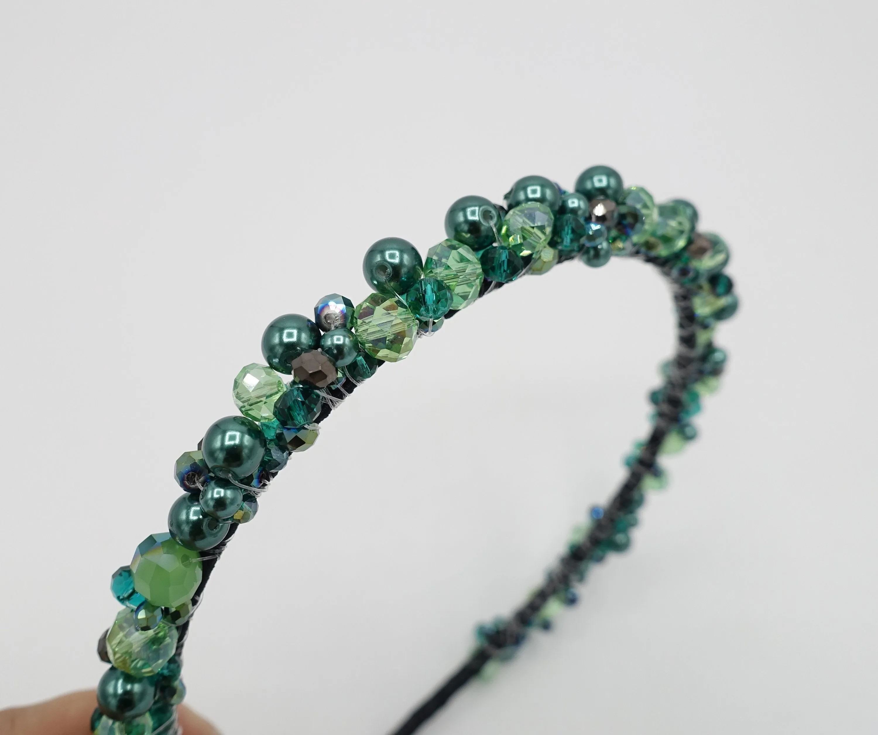 color pearl crystal ball beaded headband