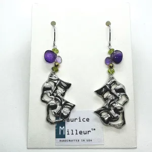 Comedy & Tragedy Earrings Amethyst Peridot