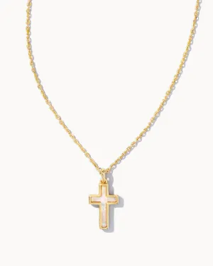 Cross Pendant Necklace In Gold White Opal