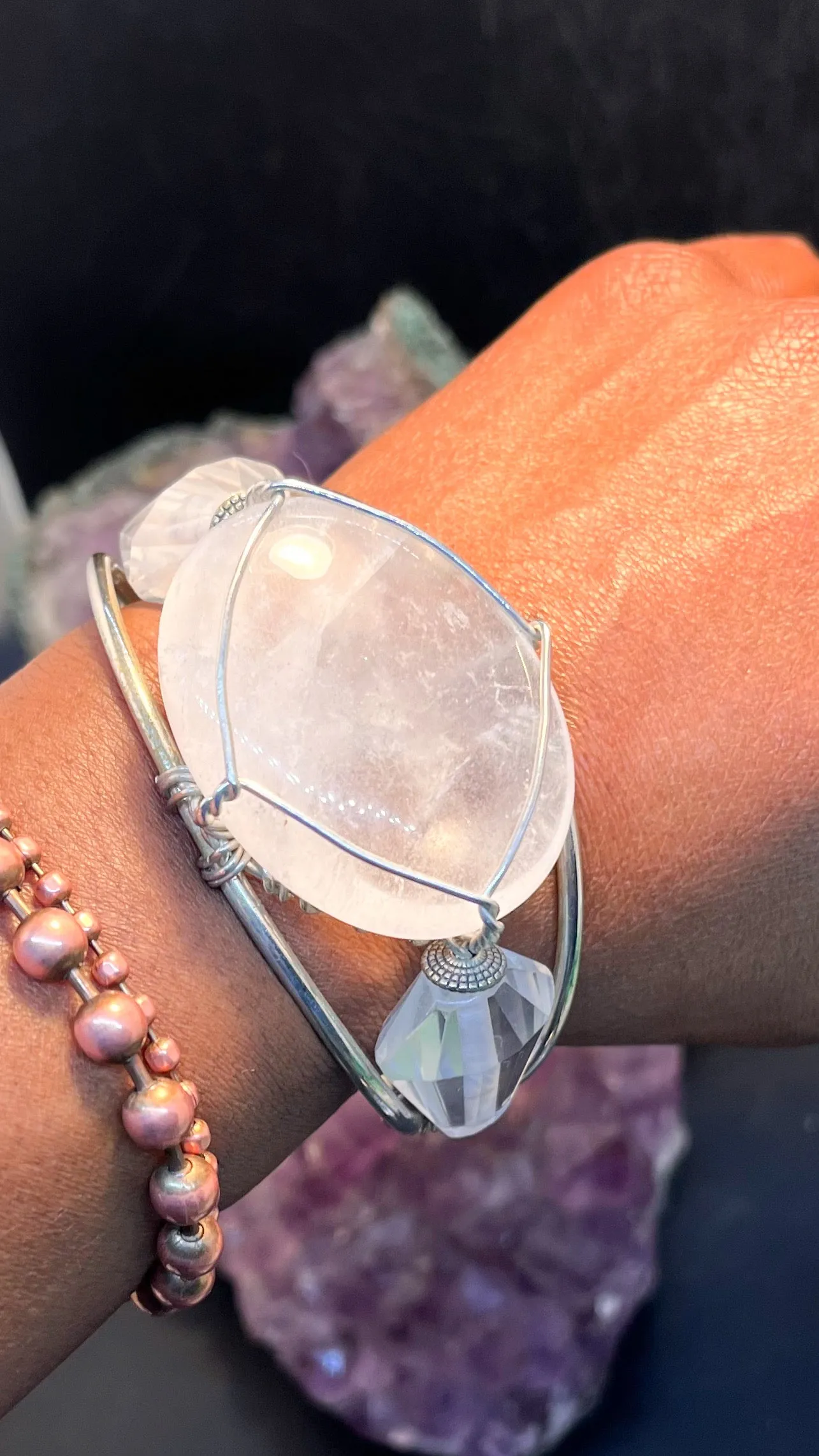 Crystal Quartz Sterling Silver Wirewrapped Bracelet