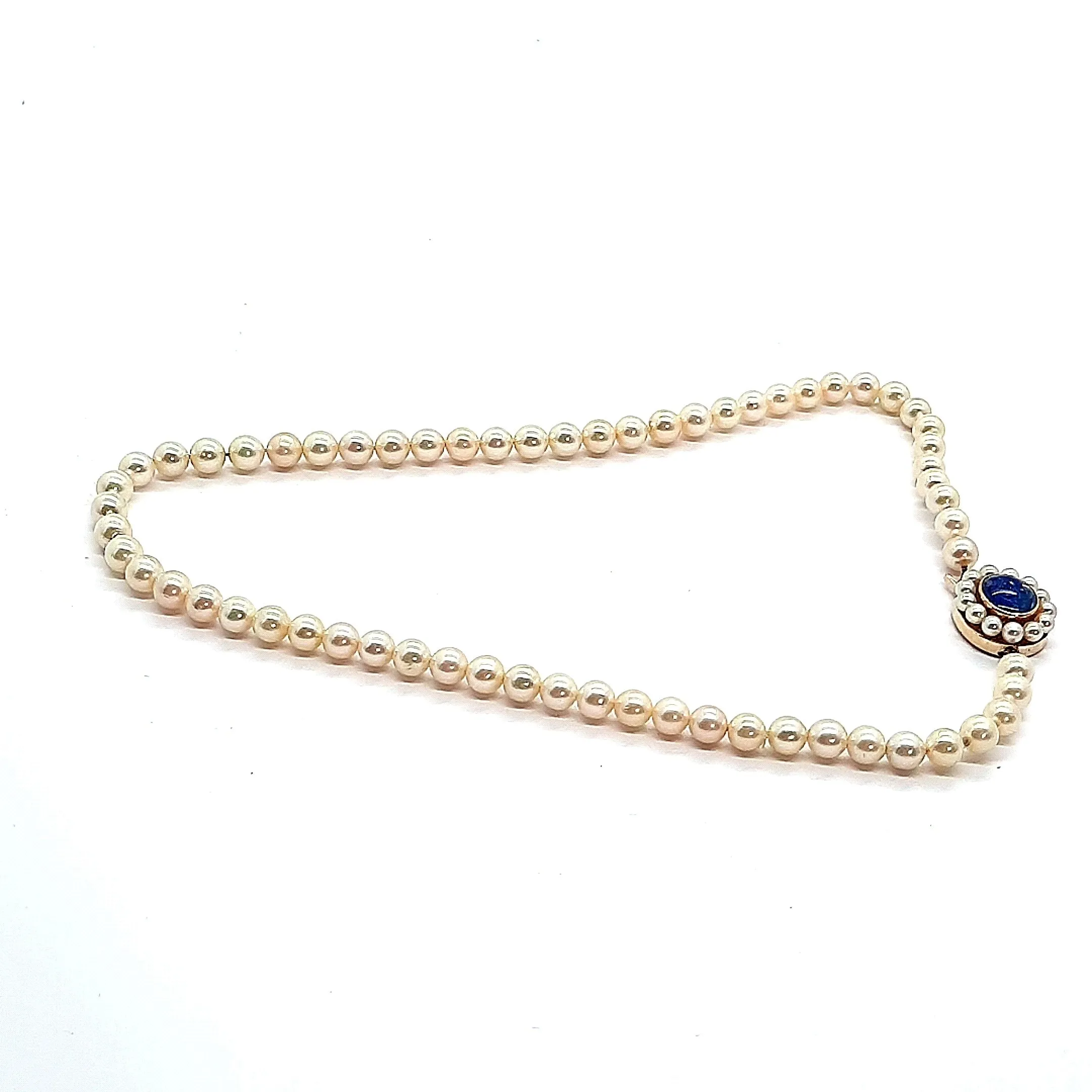 Cultured Pearl Strand Necklace with Opal Triplet & Yellow Gold Clasp