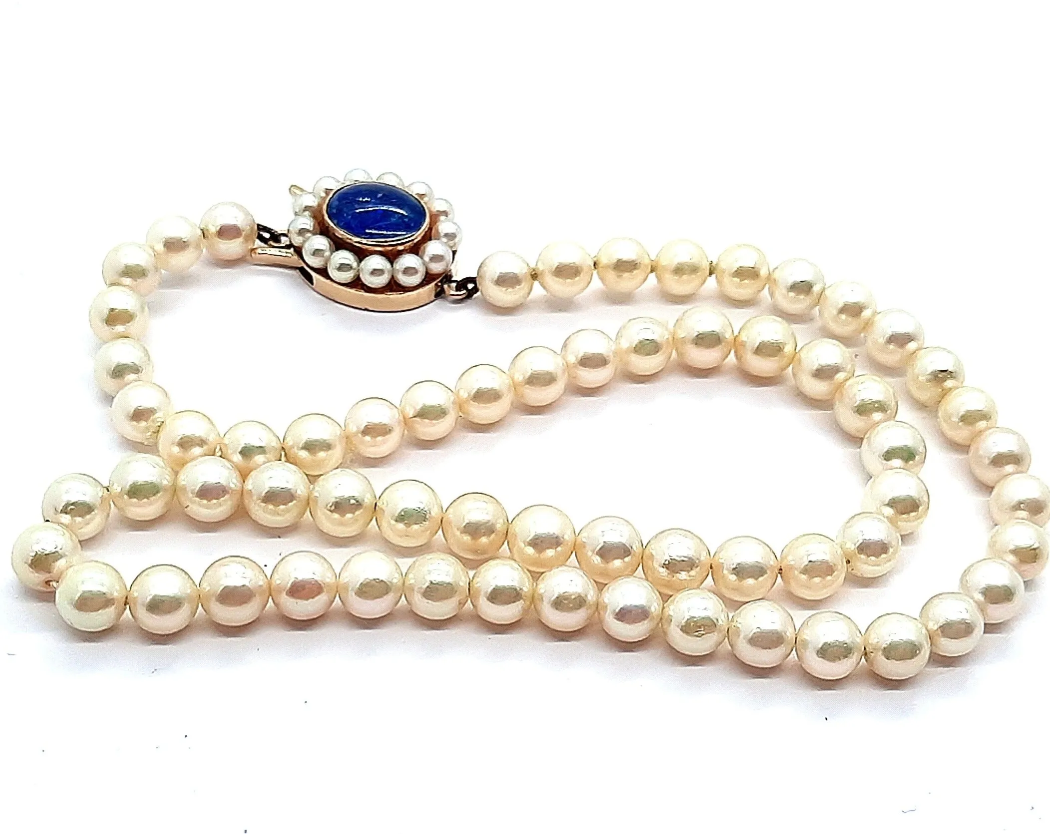 Cultured Pearl Strand Necklace with Opal Triplet & Yellow Gold Clasp