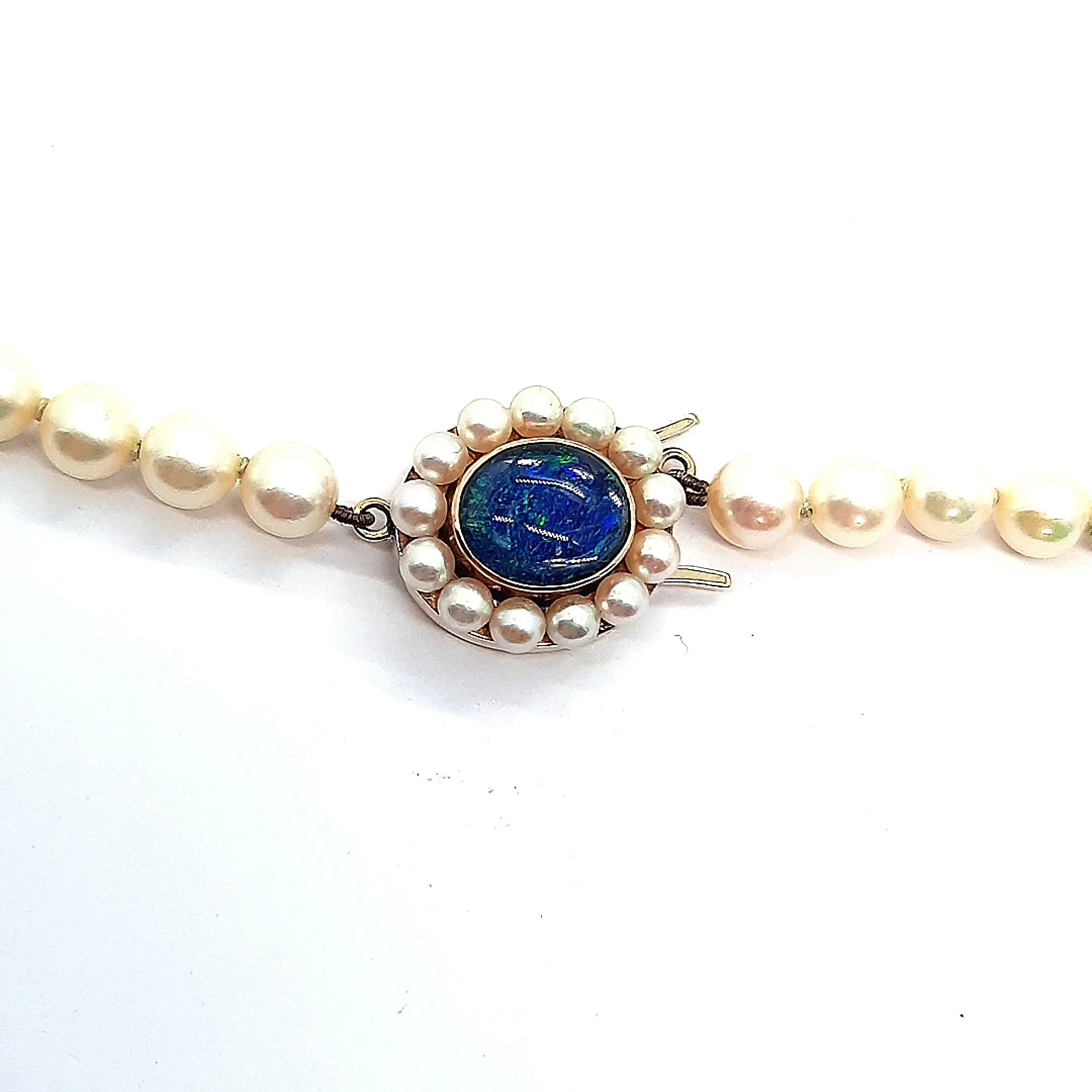 Cultured Pearl Strand Necklace with Opal Triplet & Yellow Gold Clasp