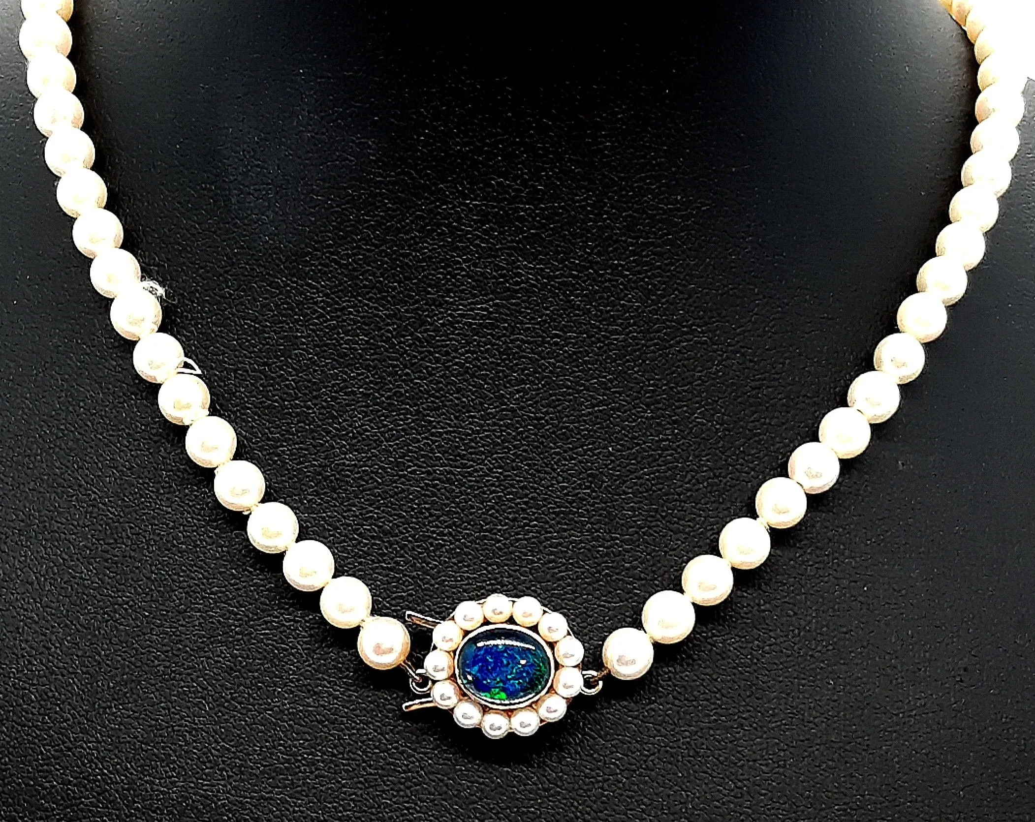 Cultured Pearl Strand Necklace with Opal Triplet & Yellow Gold Clasp