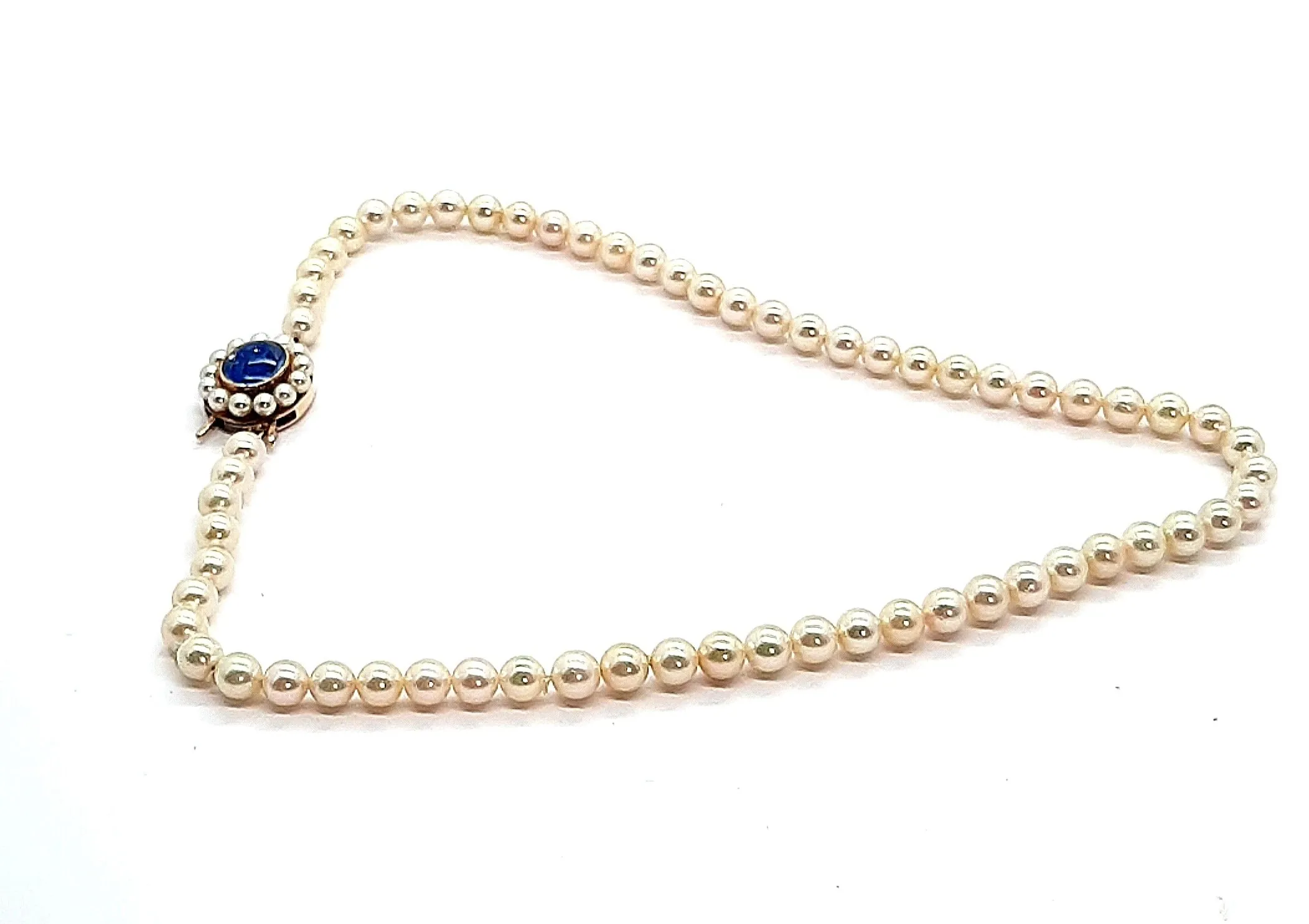 Cultured Pearl Strand Necklace with Opal Triplet & Yellow Gold Clasp