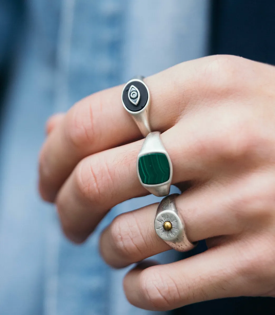 Cushion Signet Ring With Malachite Stone