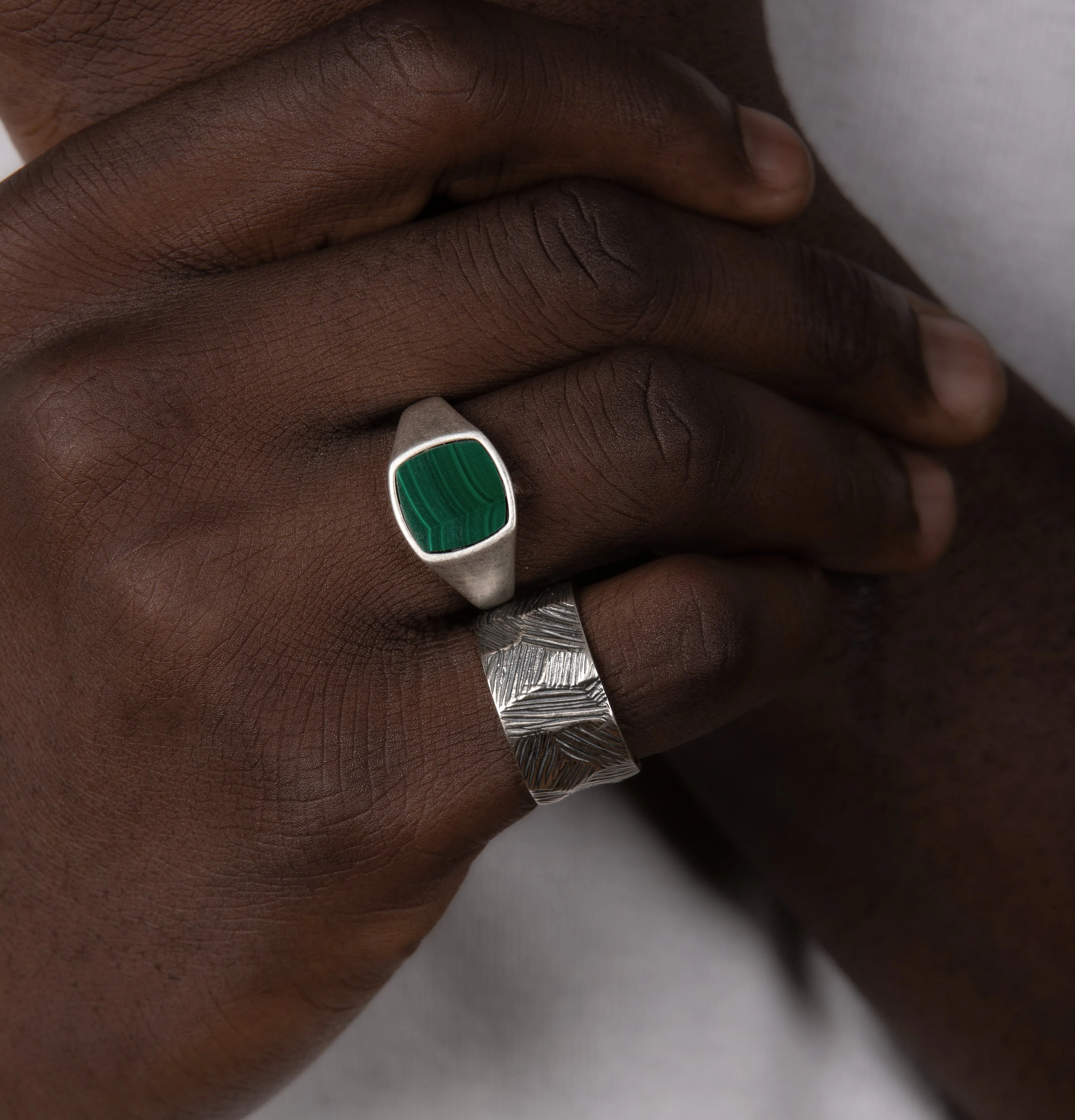 Cushion Signet Ring With Malachite Stone