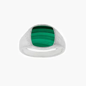 Cushion Signet Ring With Malachite Stone