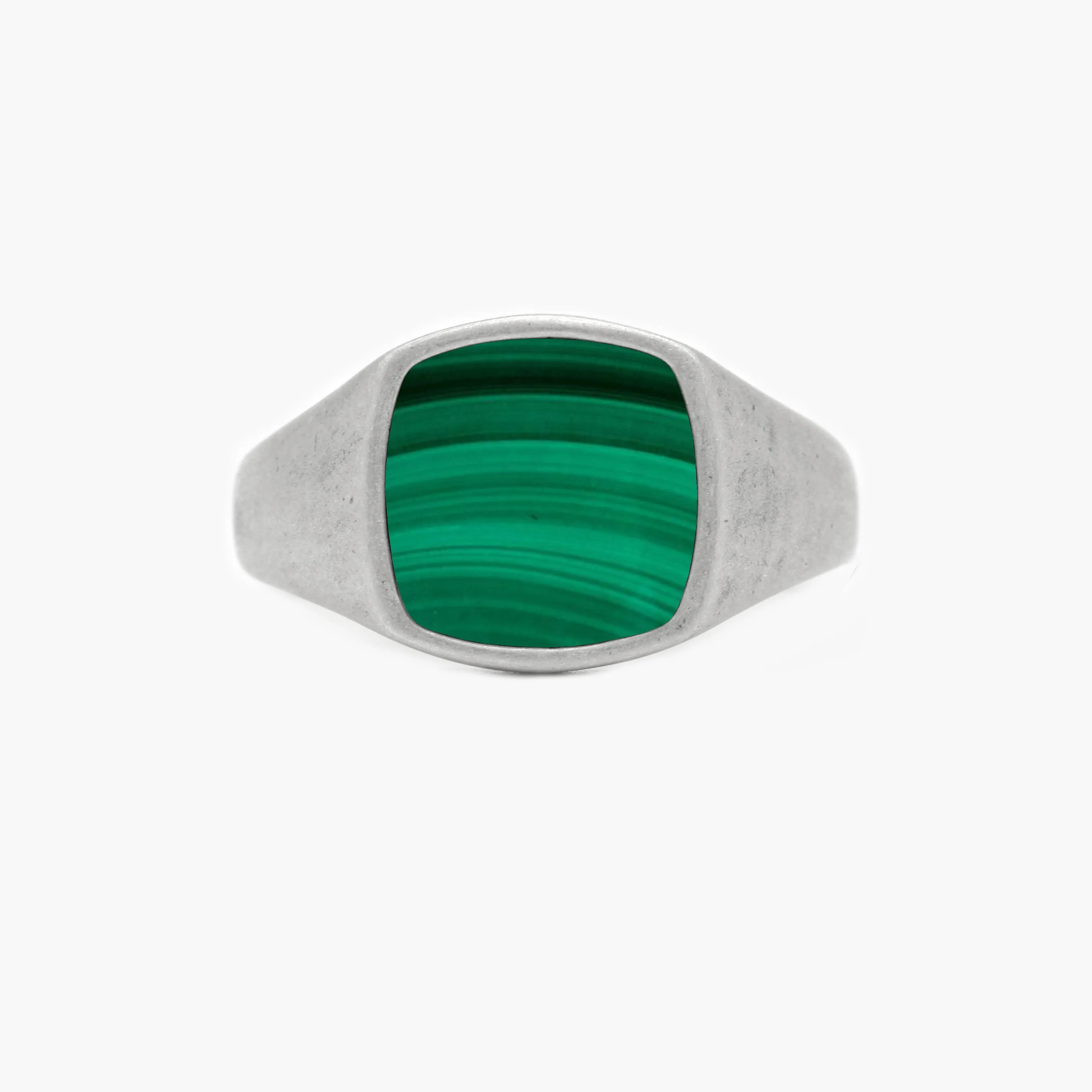 Cushion Signet Ring With Malachite Stone