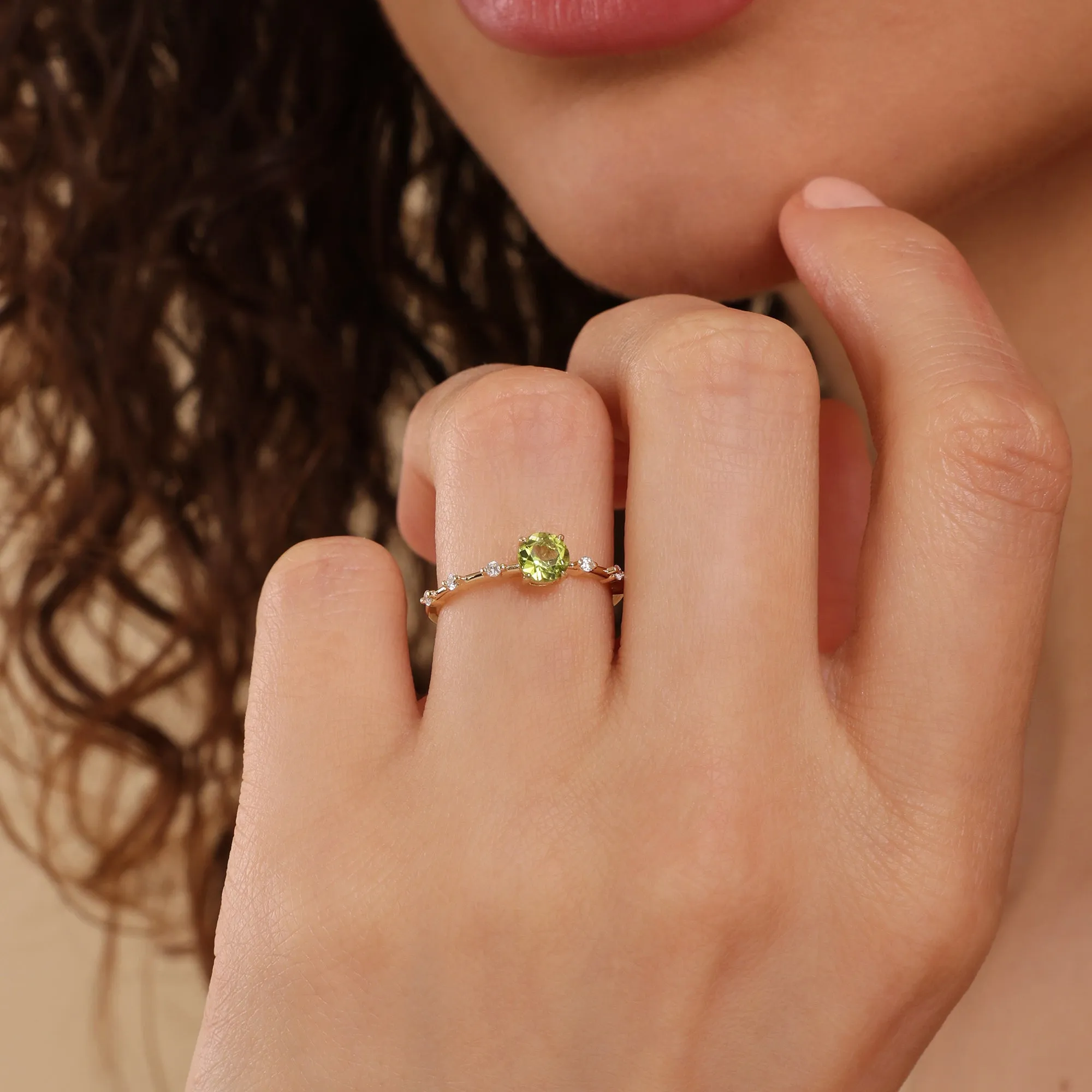 Dainty Peridot and Diamond Engagement Ring, Belinda