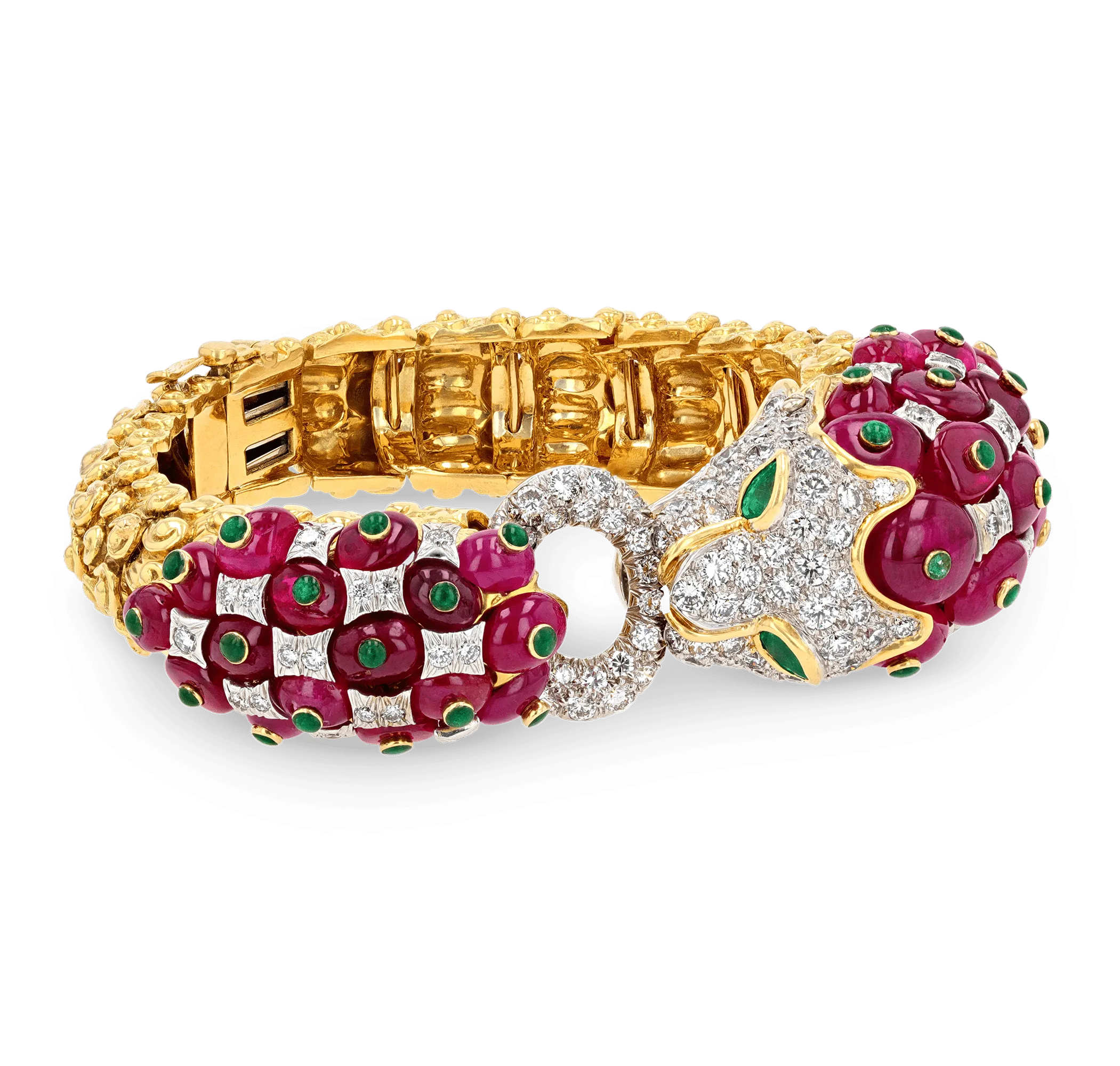 David Webb Ruby, Emerald and Diamond Lion Bracelet