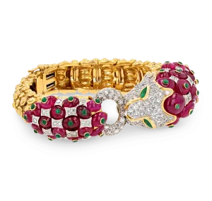 David Webb Ruby, Emerald and Diamond Lion Bracelet