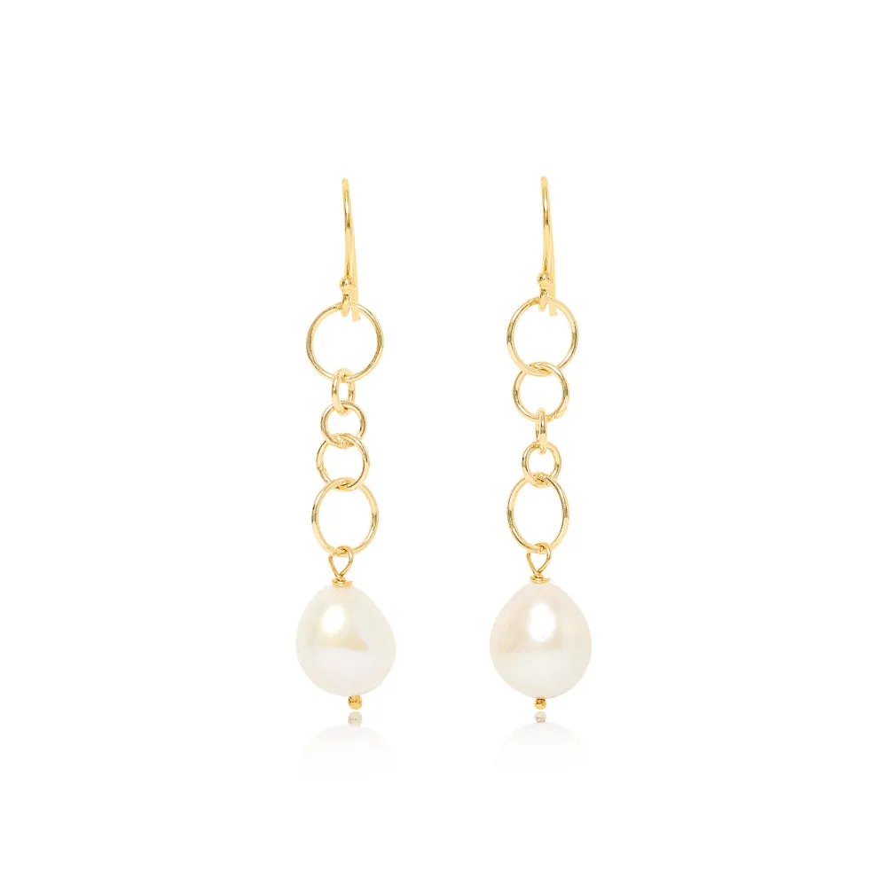 Decus baroque cultured freshwater pearl drop earrings on chunky gold chain