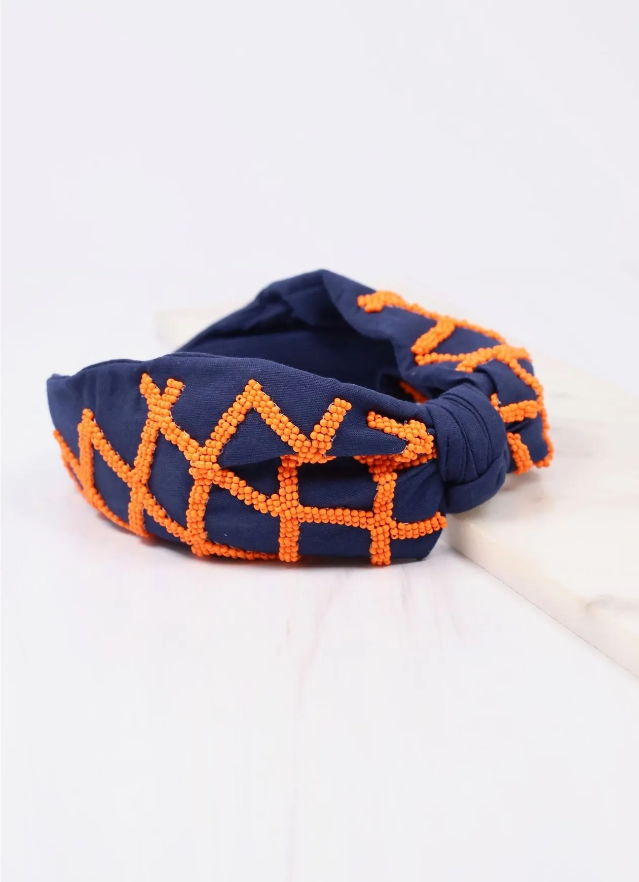 Defense Beaded Headband - Navy & Orange