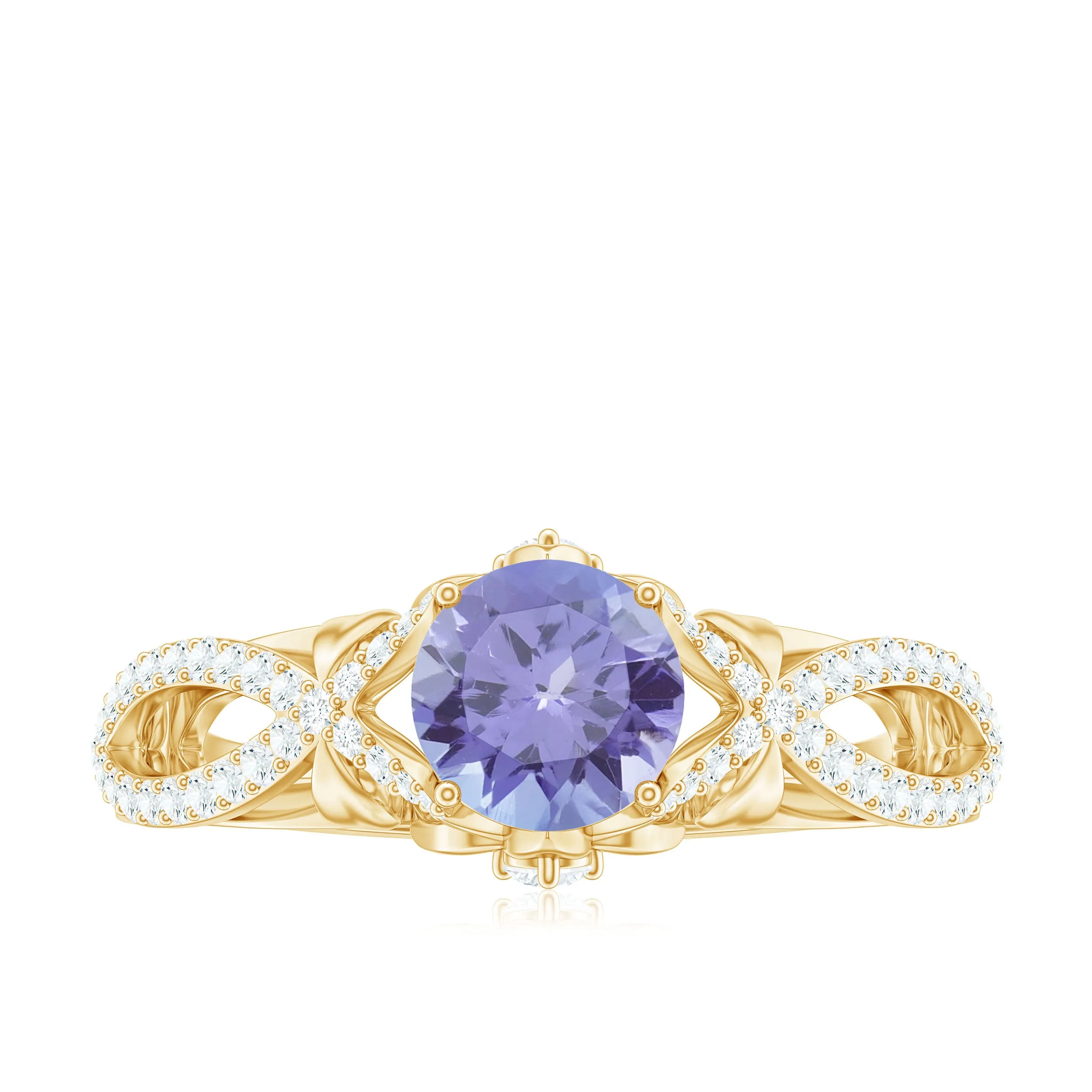 Designer Tanzanite and Diamond Crossover Engagement Ring