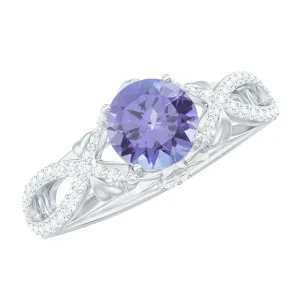 Designer Tanzanite and Diamond Crossover Engagement Ring