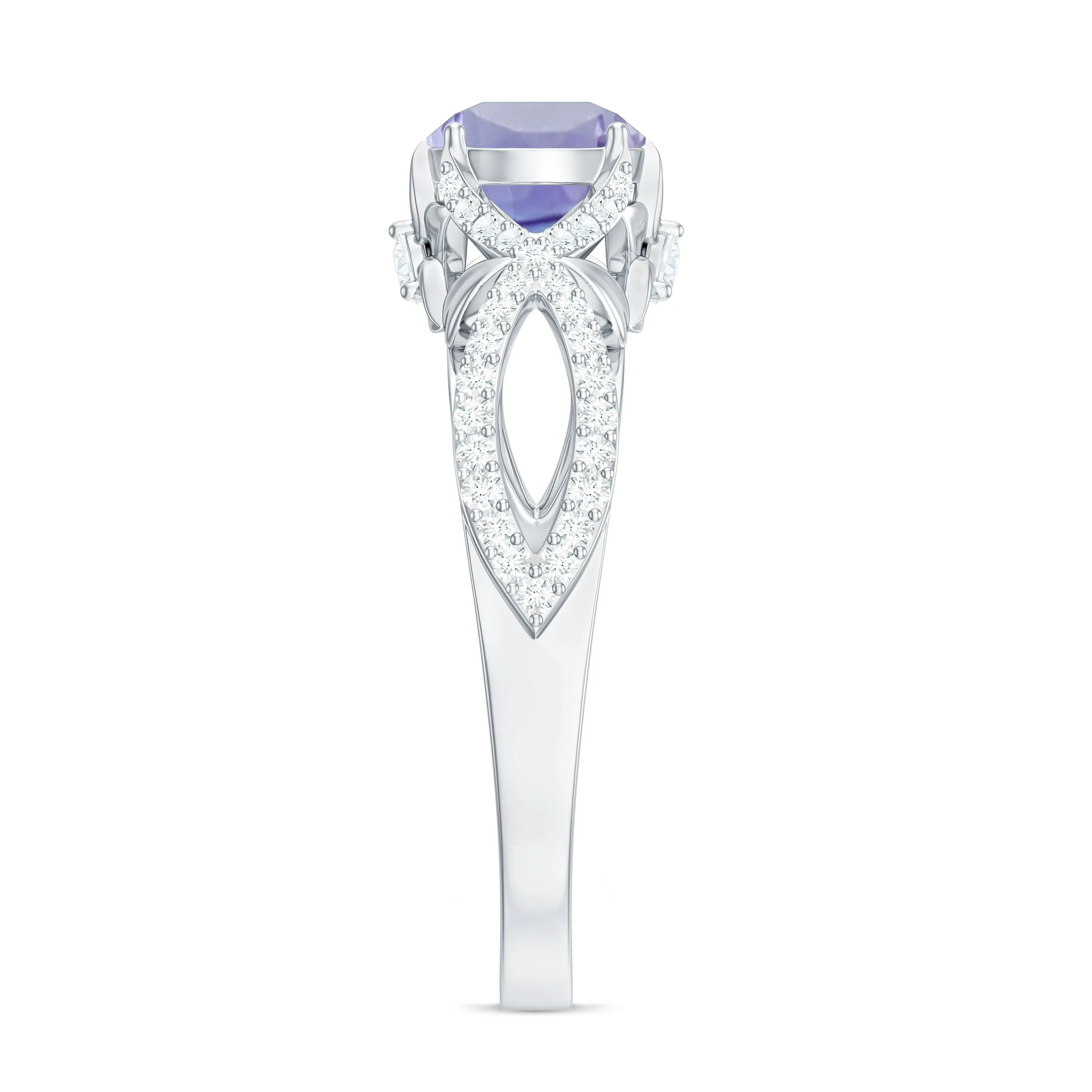 Designer Tanzanite and Diamond Crossover Engagement Ring