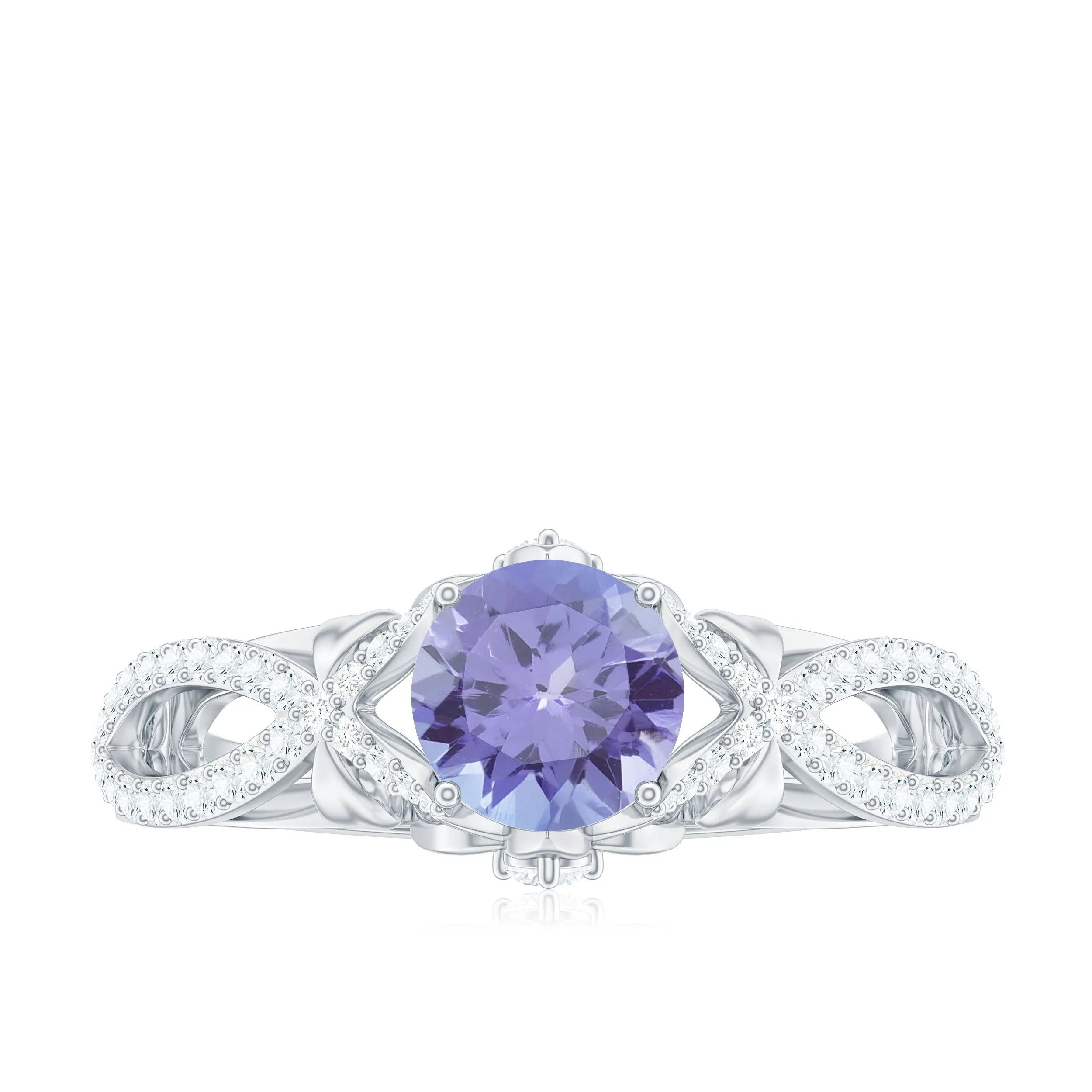 Designer Tanzanite and Diamond Crossover Engagement Ring