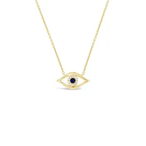 Diamond & Sapphire Simple Evil-Eye Pendant Necklace