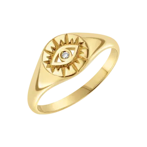 Diamond Evil Eye Round Signet Ring