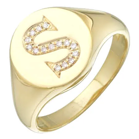 Diamond Initial Signet Ring