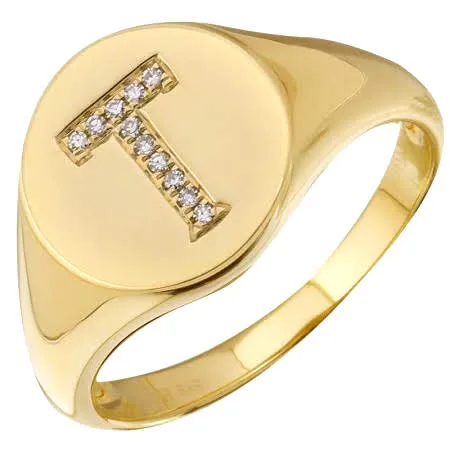 Diamond Initial Signet Ring