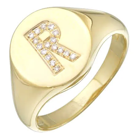 Diamond Initial Signet Ring