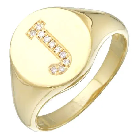 Diamond Initial Signet Ring