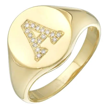 Diamond Initial Signet Ring