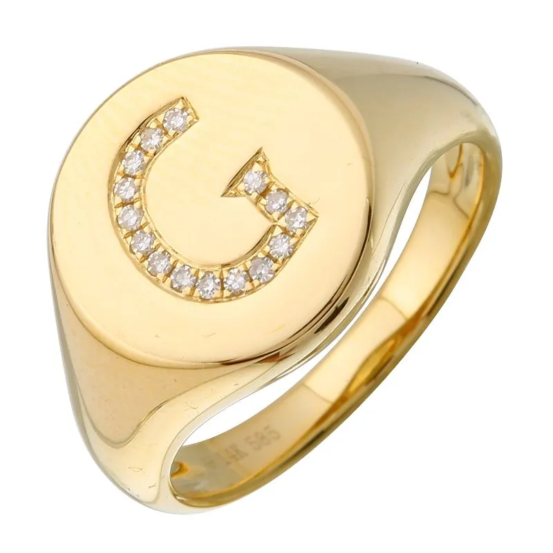 Diamond Initial Signet Ring