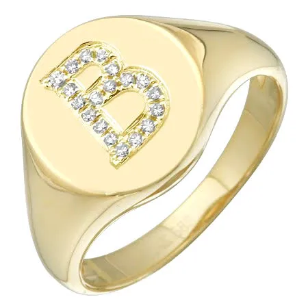 Diamond Initial Signet Ring