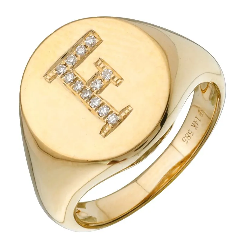 Diamond Initial Signet Ring