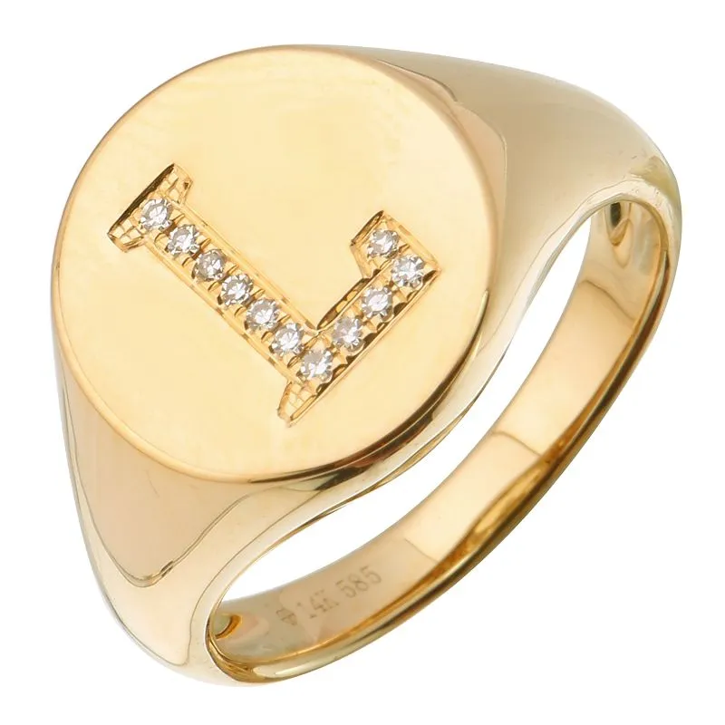 Diamond Initial Signet Ring