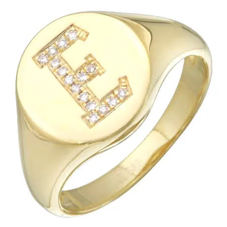 Diamond Initial Signet Ring