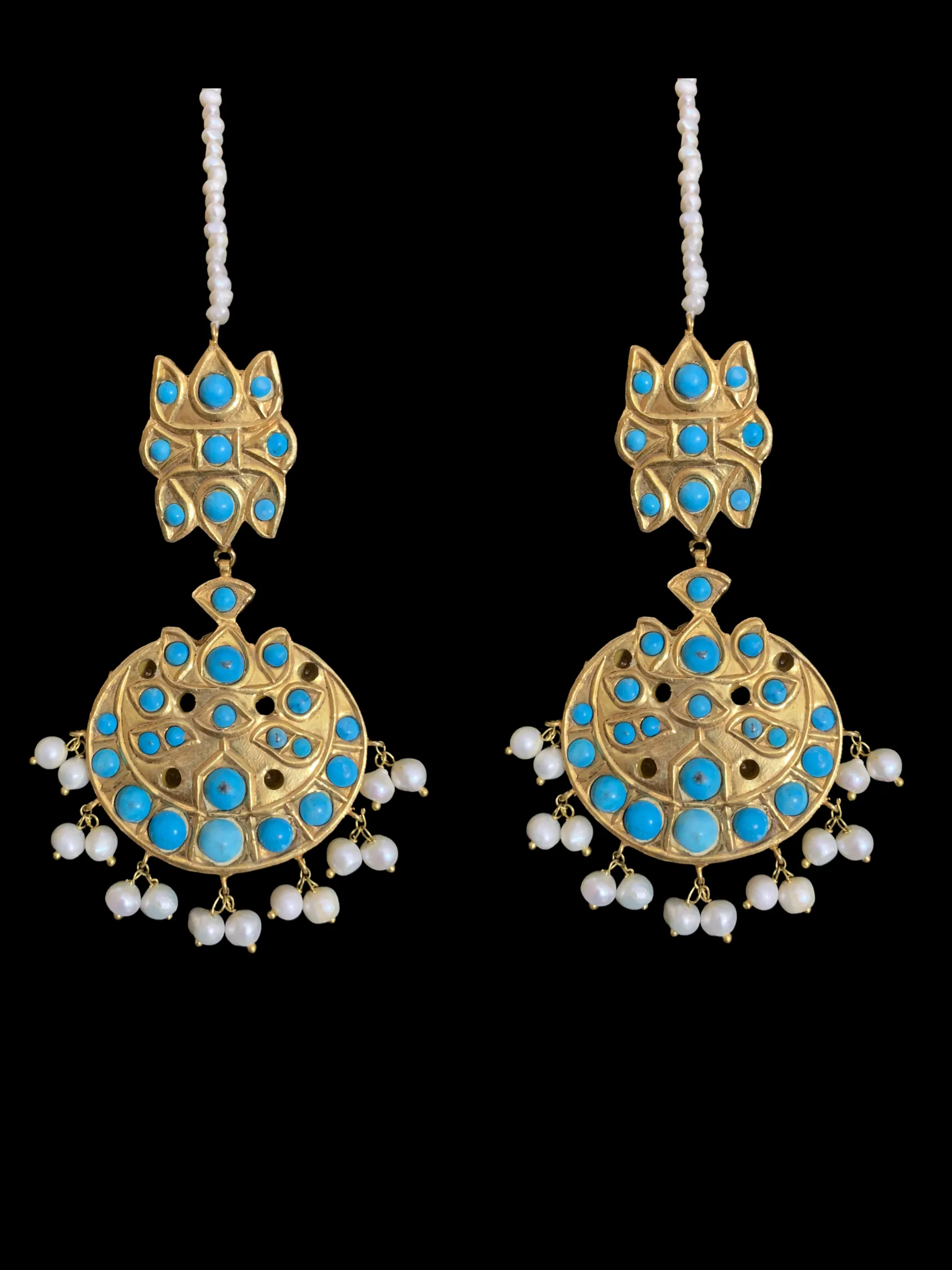 DJET30 Reza gold plated turquoise with fresh water pearls earrings tika ( READY TO SHIP)