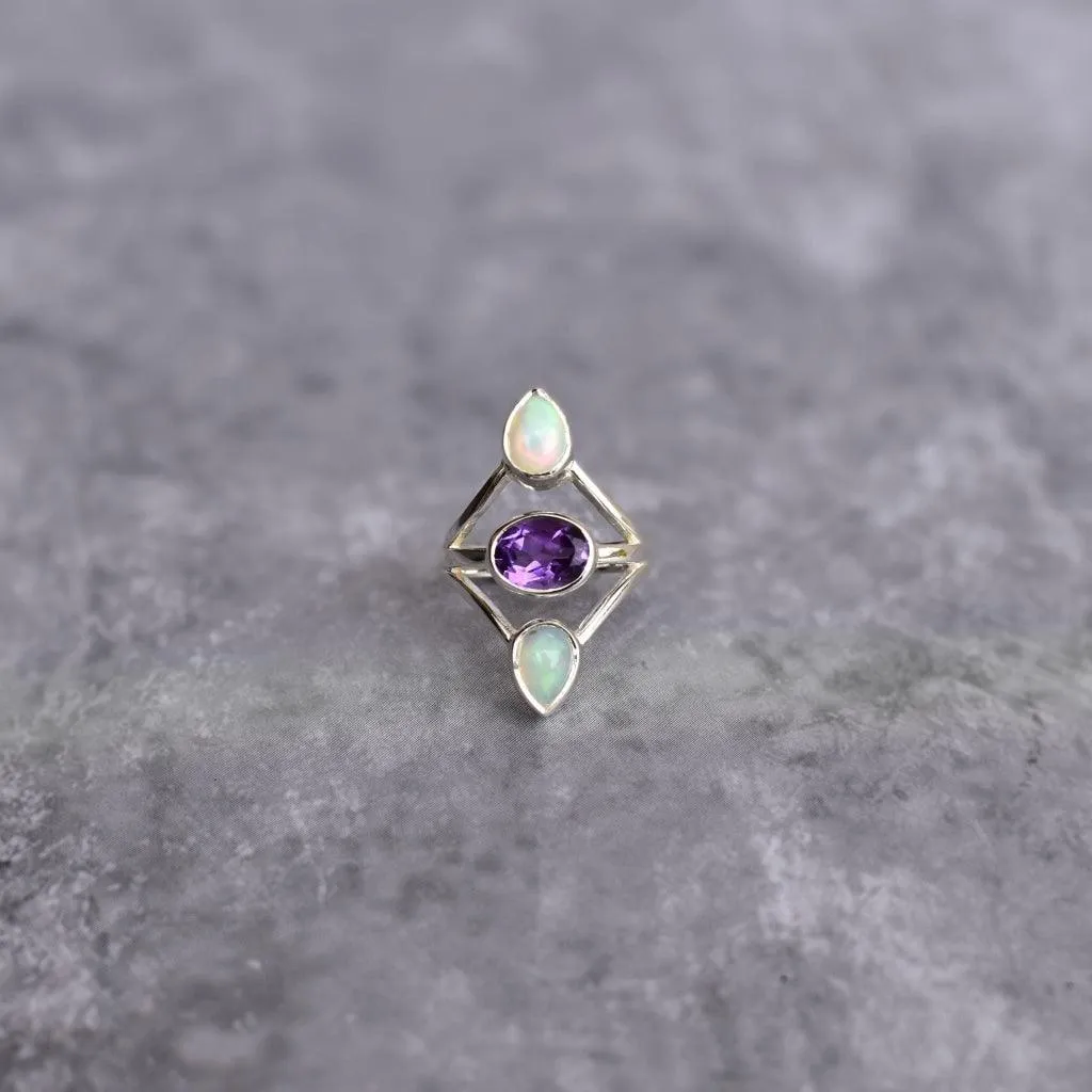 Double Delight - Opal and Amethyst Ring