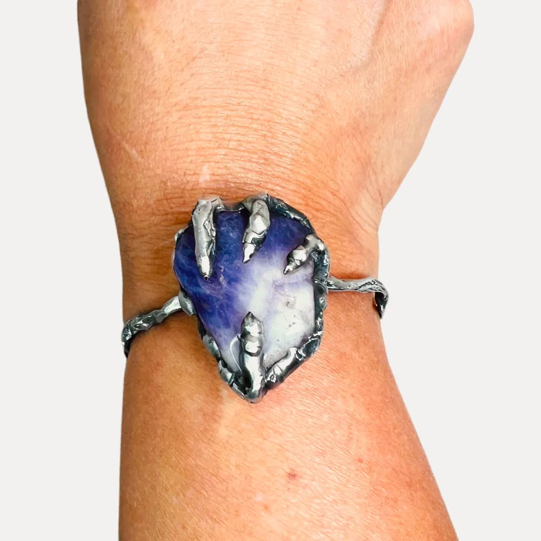 Dragon Claw Cuff Twist Bracelet Made With Polished Amethyst  & Boho Metalwork