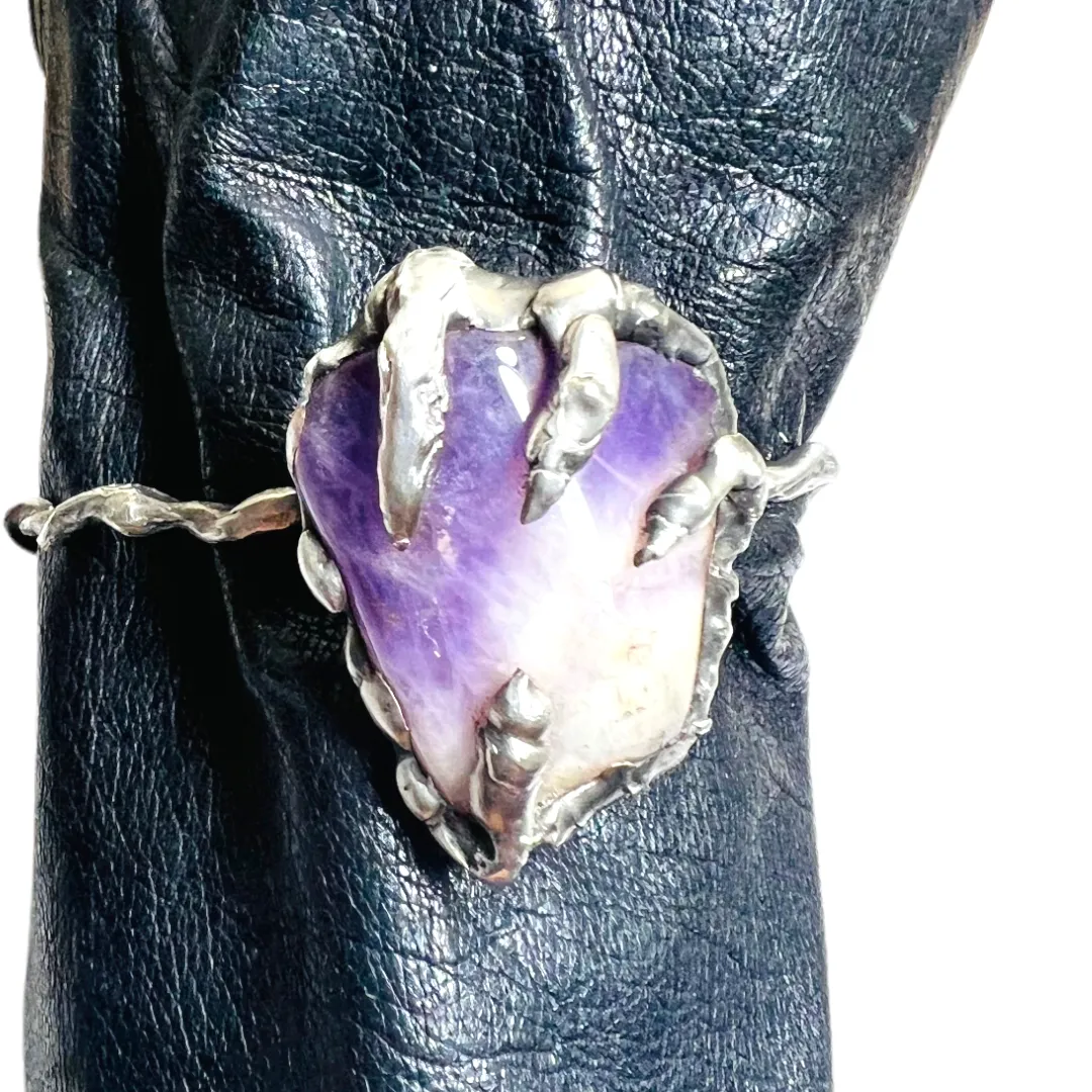 Dragon Claw Cuff Twist Bracelet Made With Polished Amethyst  & Boho Metalwork