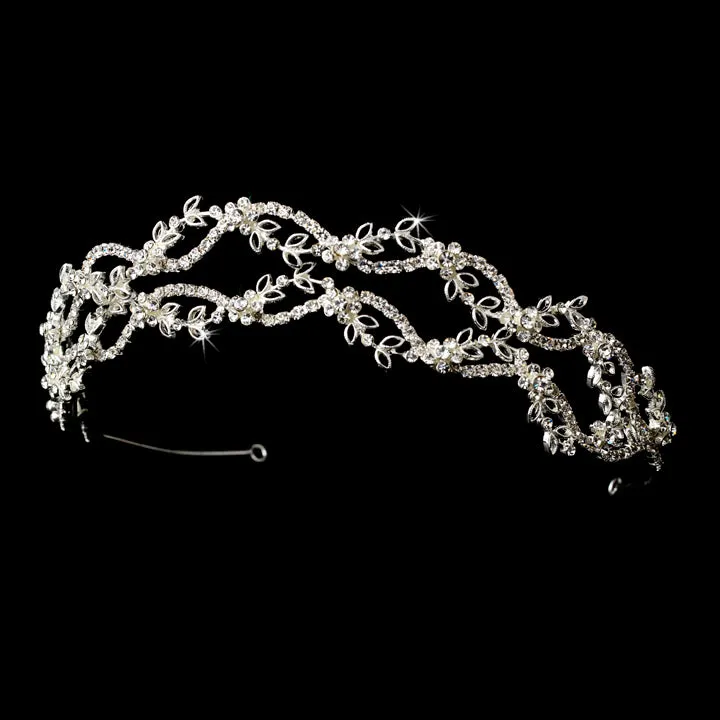 Dreamy Silver Swirll Crystal Flower Bridal Headband