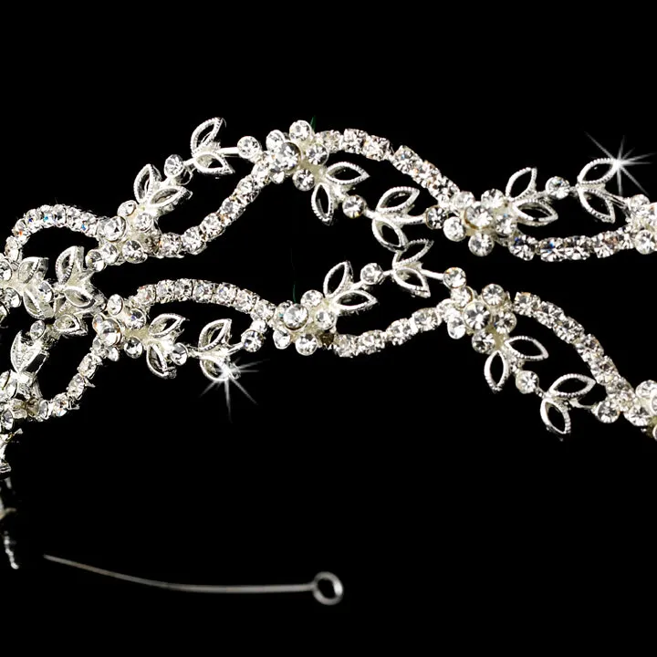 Dreamy Silver Swirll Crystal Flower Bridal Headband