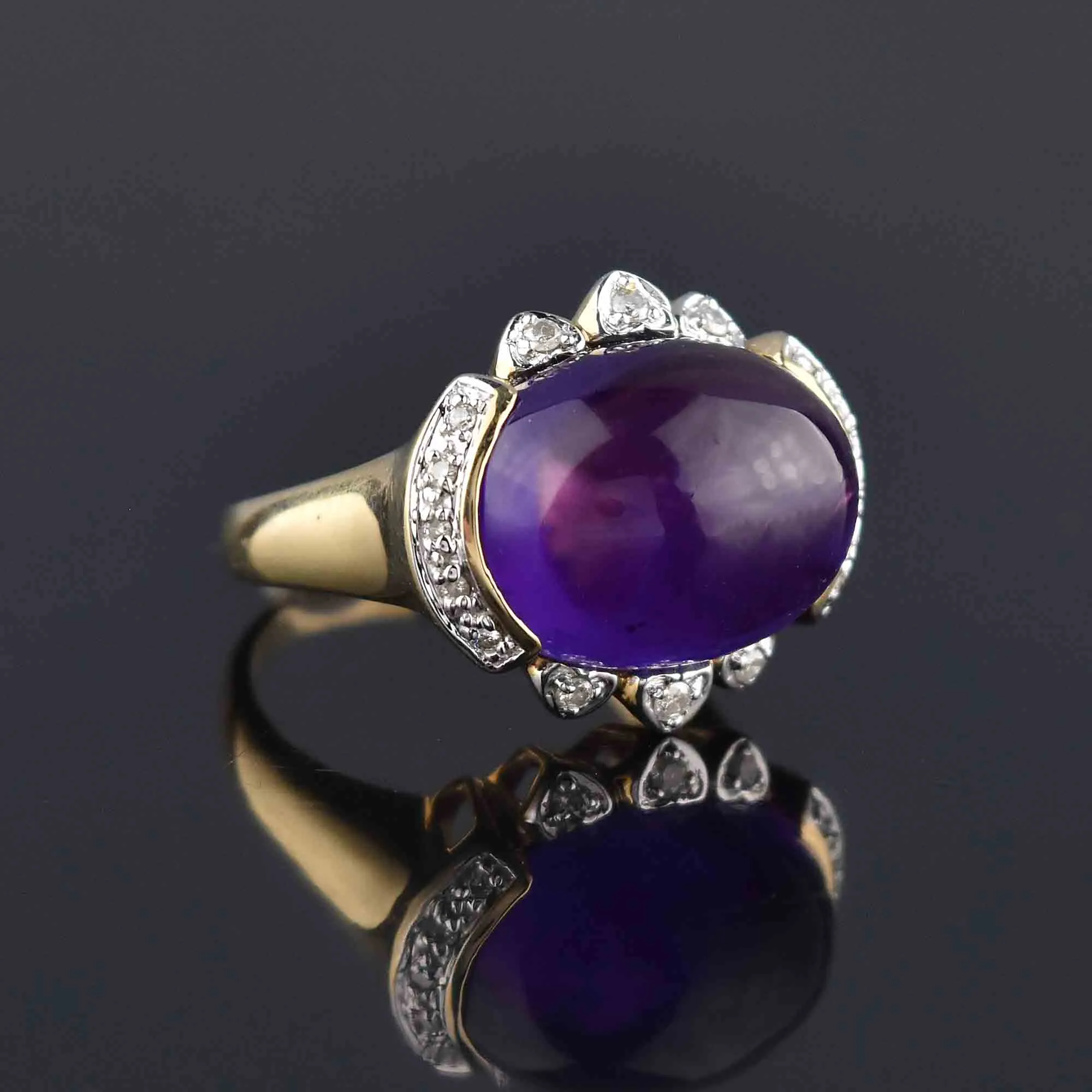 East West 13 CTW Amethyst Cabochon Diamond Halo Ring