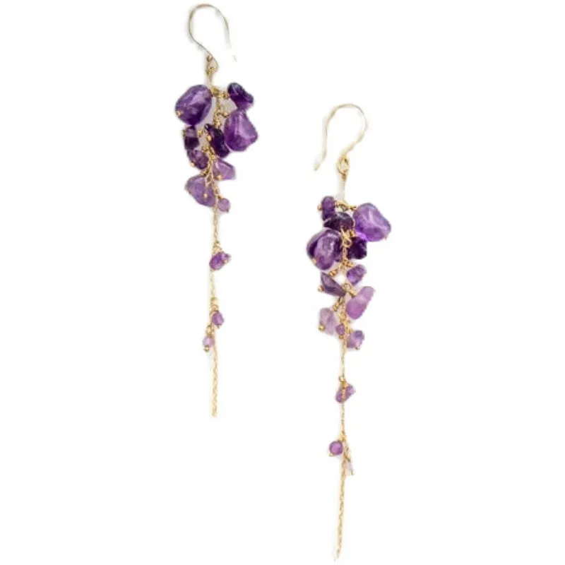 Elegant Tassel Amethyst Natural Amethyst Earrings