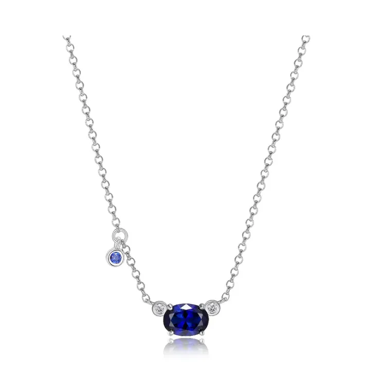 ELLE Silver Oval Sapphire Necklace (SI3011)