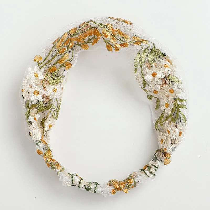 Embroidery flower headband