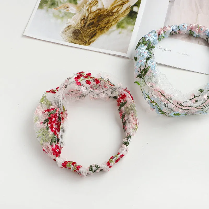 Embroidery flower headband