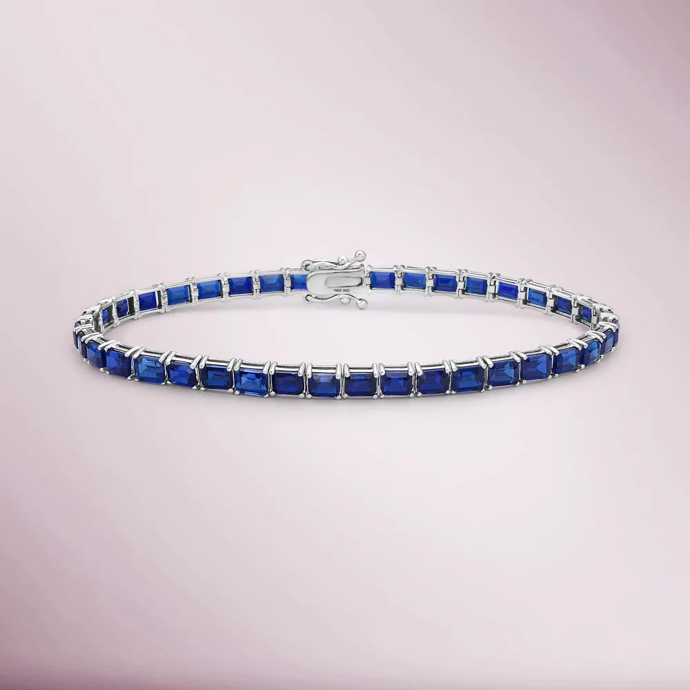 Emerald Cut Blue Sapphires Tennis Bracelet (14.00 ct.) 4-Prongs Setting in 14K Gold