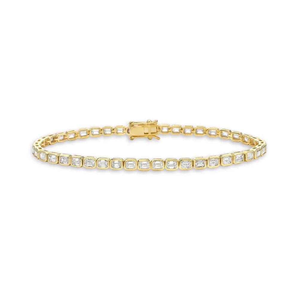 Emerald Cut Diamond Tennis Bracelet (4.30 ct.) Bezel Set in 18K Gold