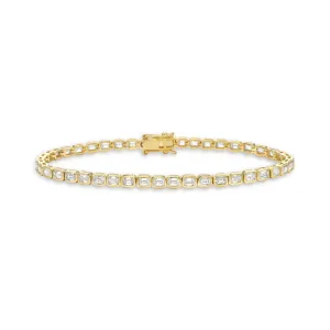 Emerald Cut Diamond Tennis Bracelet (4.30 ct.) Bezel Set in 18K Gold